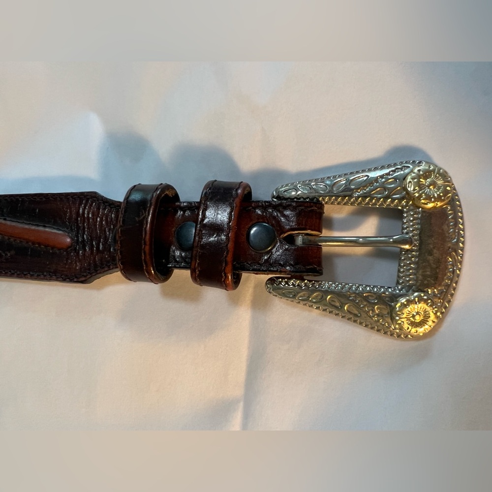 Vintage western leather belt silver buckle - Picture 2 of 9